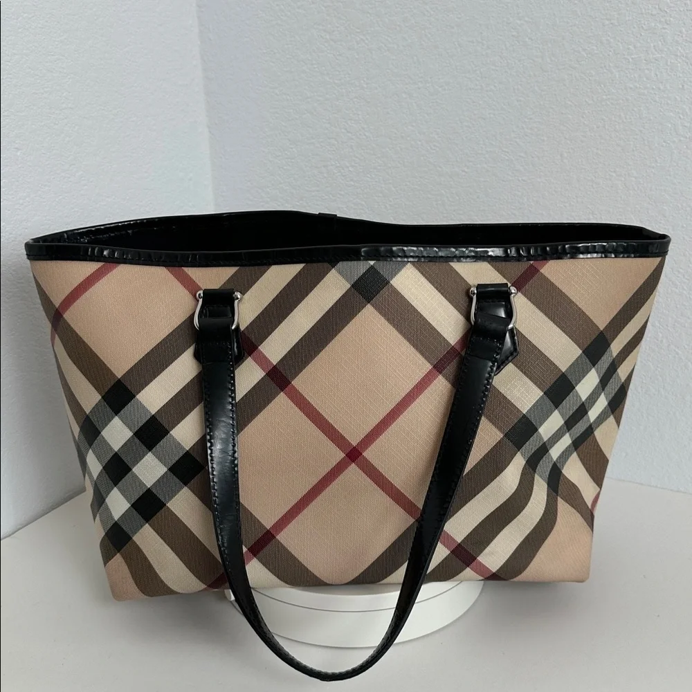 💯Authentic BURBERRY NOVA CHECK TOTE BAG LEATHER  HANDBAGS🍀